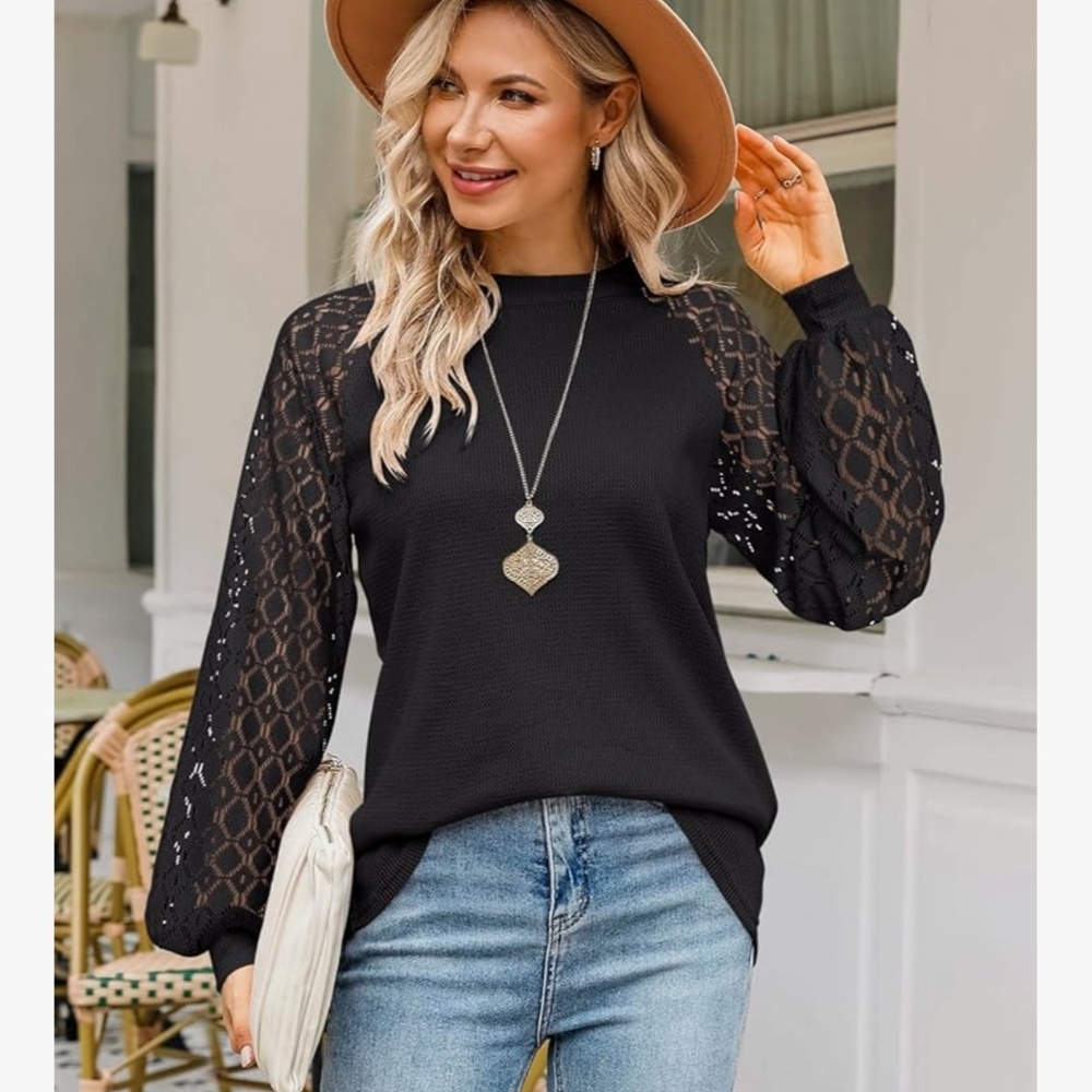 Elegant Black Lace Sleeve Blouse